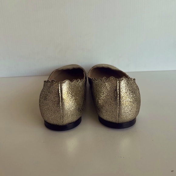 Chloé - Lauren Scalloped Leather Ballet Flats - Gold Sparkle - Picture 7 of 10